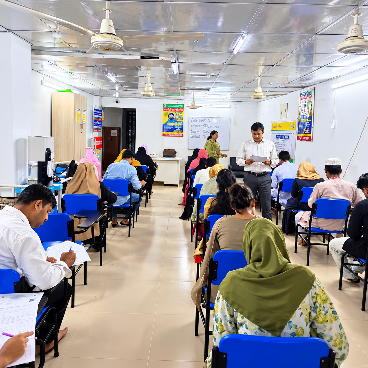Focused Exam in a Bright Training Classroom